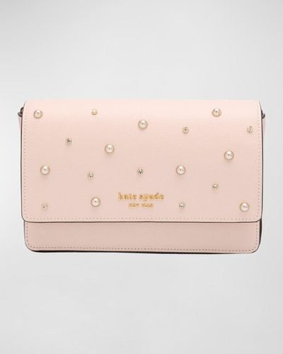 Kate Spade Embellished Flap Leather Chain Wallet - White