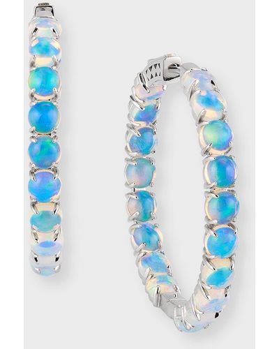 David Kord 18k White Gold Hoop Earrings With Round Opals, 6.47tcw - Blue