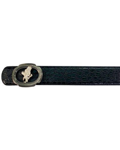 Stefano Ricci Signature Eagle Crocodile Leather Belt - Black