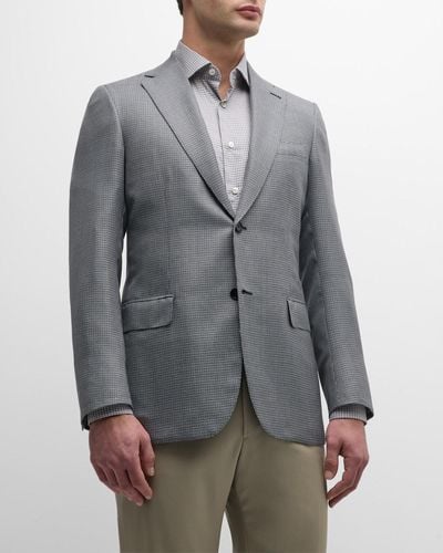 Brioni Micro-Check Wool Sport Coat - Gray