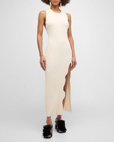 Ph5 Hana Wavy Asymmetric Open-Back Midi Knit Dress - Natural