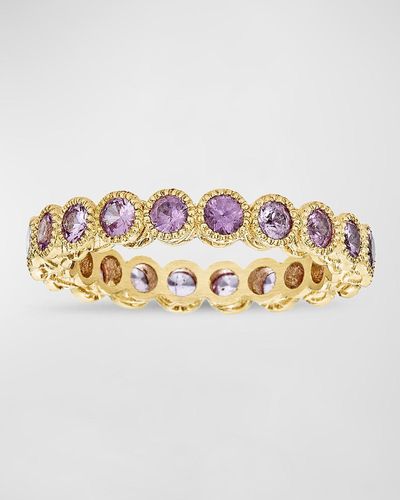 Tanya Farah 18k Yellow Gold Modern Etruscan Pink Sapphire Stack Ring, Size 6.5 - Metallic