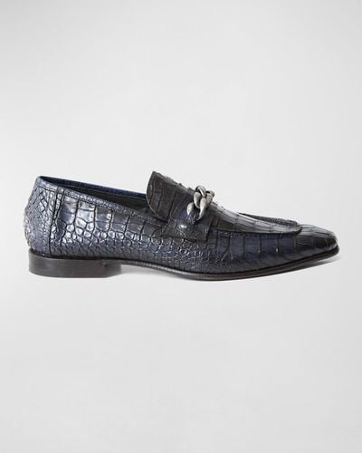 Jo Ghost Croc-printed Leather Chain Loafers - Blue