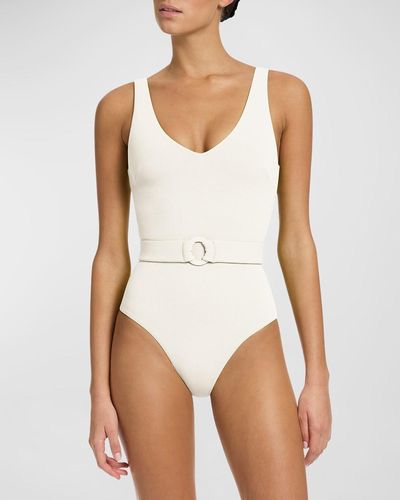 JETS Australia V-Neck Belted One-Piece Swimsuit - White