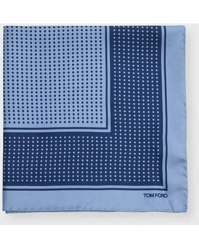 Tom Ford Printed Silk Pocket Square - Blue