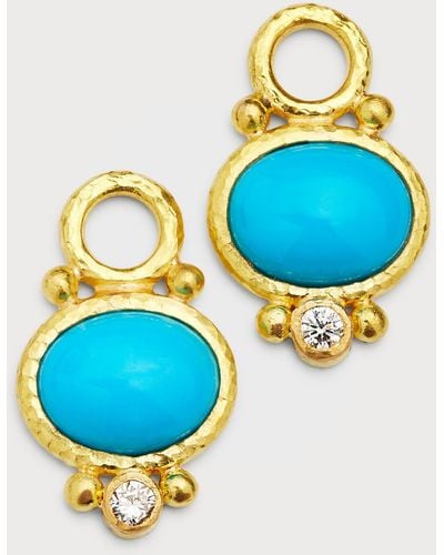 Elizabeth Locke 19k Turquoise And Diamond Earring Pendants, 13x12mm - Blue