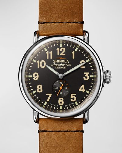 Shinola Runwell 10-Year Leather Strap Watch, 47Mm - Black