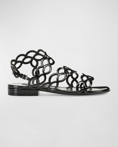 Sergio Rossi Ankle-Strap Patent Leather Sandals - Black