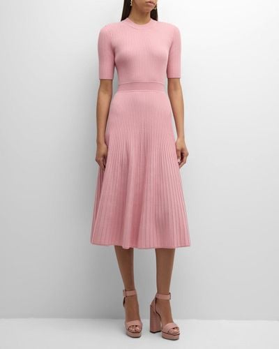 Tahari The Kaya Ribbed A-Line Midi Sweater Dress - Pink