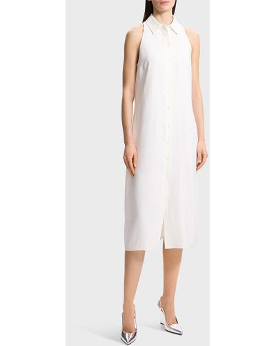 Theory Halter Button-Front Sleeveless Collared Midi Dress - White