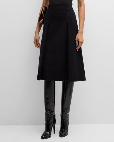Saint Laurent Pleated Brushed Wool-Cashmere Skirt - Black