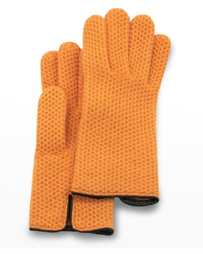 Portolano Honeycomb Stitched Cashmere Gloves - Orange