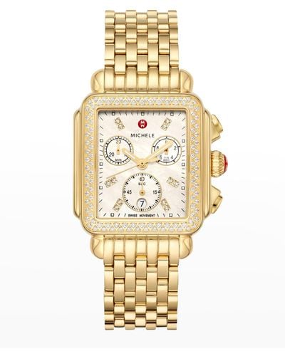 Michele Deco Gold Diamond Bracelet Watch - Metallic