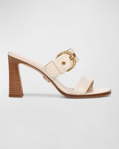 Veronica Beard Margaux Leather Buckle Slide Sandals - White