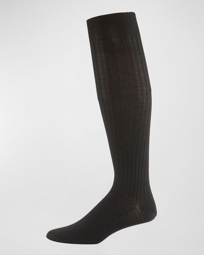 Neiman Marcus Over-the-calf Ribbed Socks - Black