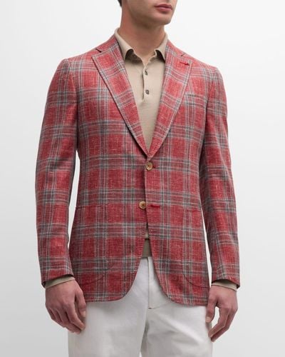 Isaia Plaid Wool-Blend Sport Coat - Red