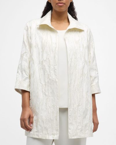 Caroline Rose Plus Plus Size Open-Front Jacquard Party Jacket - White