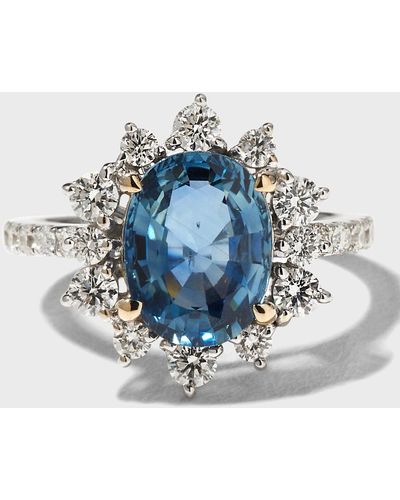 Alexander Laut White Gold Oval Blue Sapphire And Round Diamond Ring