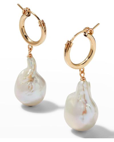 Margo Morrison Baroque Pearl Huggie Earrings - White