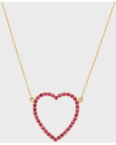 Jennifer Meyer Yellow Gold Ruby Open Heart Necklace - Pink