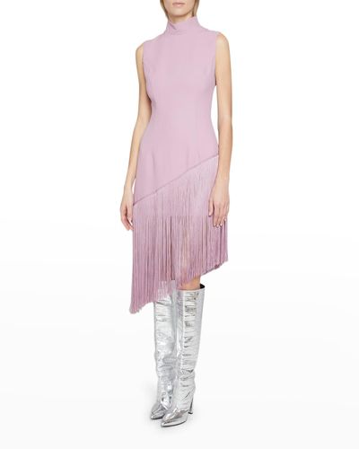 Andrew Gn Asymmetric Fringe-hem Midi Dress - Pink