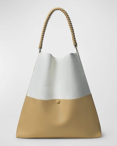 Callista Mini Grained Leather Tote Bag - Natural