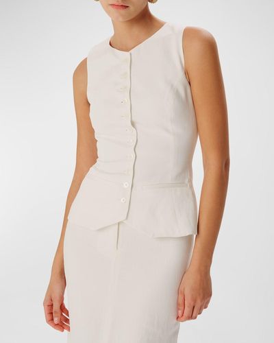 Ronny Kobo Palmina Tailored Cutaway Linen Vest - White