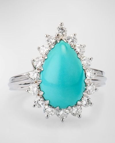 NM Estate Estate 14K Pear-Shape Cabochon Diamond Cluster Ring, Size 7 1/4 - Blue