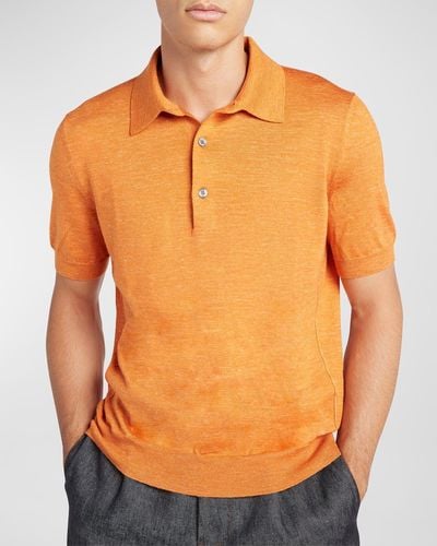 Zegna Short-sleeve Knit Polo Sweater - Orange
