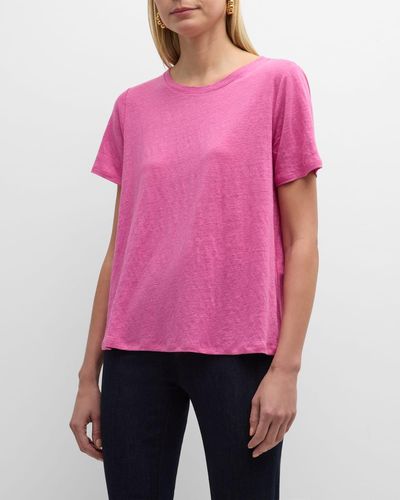 Eileen Fisher Short-sleeve Crewneck Organic Linen Jersey Tee - Pink