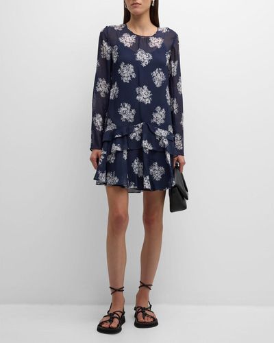 Jason Wu Floral-print Ruffle Mini Dress - Blue