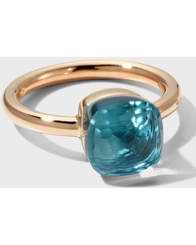 Pomellato 18k White Gold And Rose Gold Nudo Petit Ring With Sky Blue Topaz, Size 50