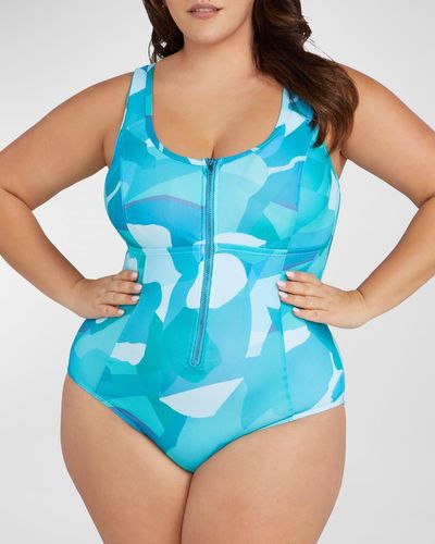 Artesands Plus Size Fuseli Chlorine-Resistant One-Piece Swimsuit - Blue