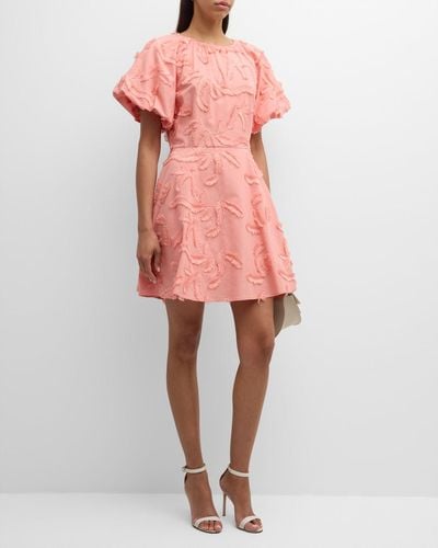 Misook Fringe Applique Fit-&-Flare Mini Dress - Pink