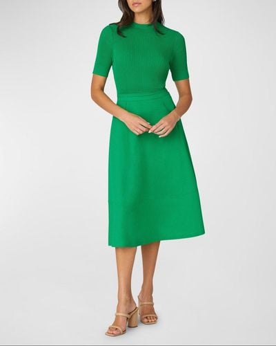 Shoshanna Harriet Ribbed Mock-Neck Midi Dress - Green