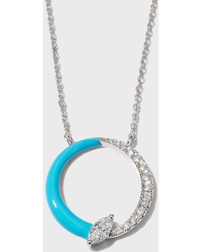Frederic Sage White Gold Halo Bolt Marquis Half-turquoise Half-diamond Necklace - Blue
