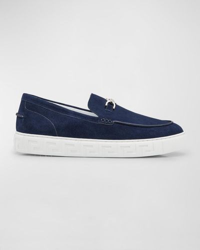 Versace Medusa Coin Suede Hybrid Loafers - Blue
