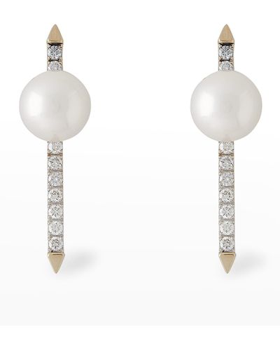 Pearls By Shari 18k White Gold 8.5mm Akoya Pearl And Diamond Bar Earrings