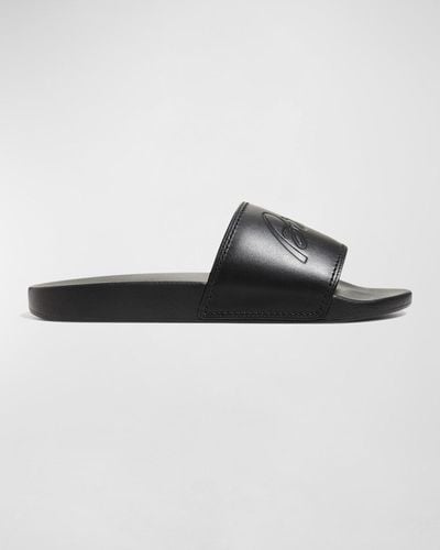 Brioni Leather And Rubber Slide Sandals - Blue