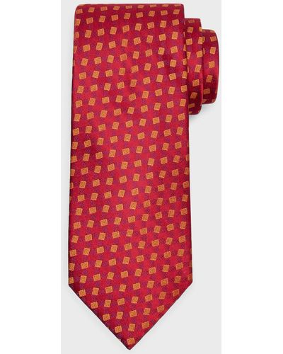 Charvet Woven Geometric Silk Tie - Red