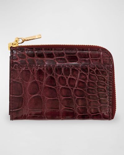Abas Glazed Alligator Leather Zip Card Case - Red