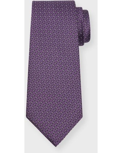 Isaia Micro-Print Silk Tie - Purple