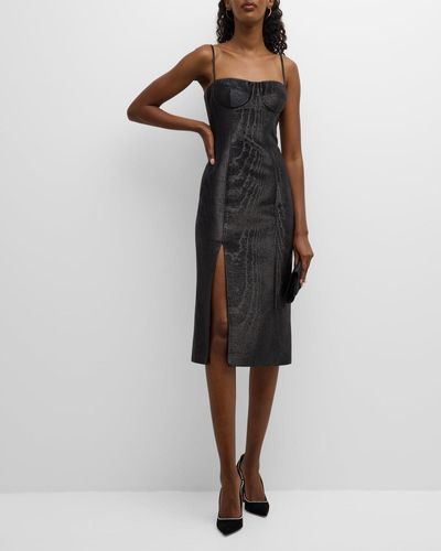 Bach Mai Lurex Bustier Midi Dress With High Slit - Black