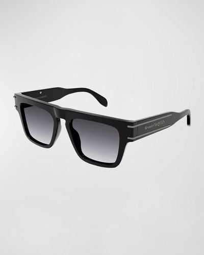 Alexander McQueen Wide Rectangle Acetate Sunglasses With Logo - Black