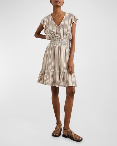 Rails Tara Striped Flutter-Sleeve Mini Dress - Natural