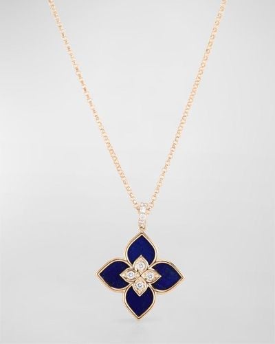 Roberto Coin 18k Rose Gold Venetian Princess Small Lapis And Diamond Pendant Necklace - White