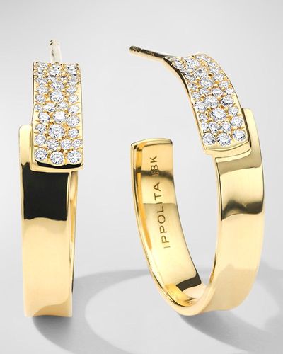 Ippolita 18k Gold Overlapping #1 Hoop Earrings With Diamonds - Metallic