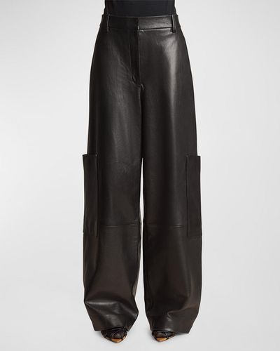 Khaite Caiton Leather Wide-Leg Cargo Pants - Black