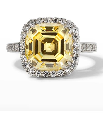 Fantasia by Deserio Cushion-cut Center With Micropave Ring, Size 6-8, Canary - Metallic
