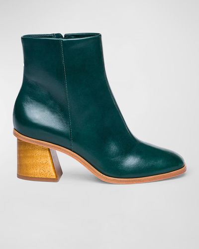 Bernardo Nantucket Leather Block-Heel Booties - Green